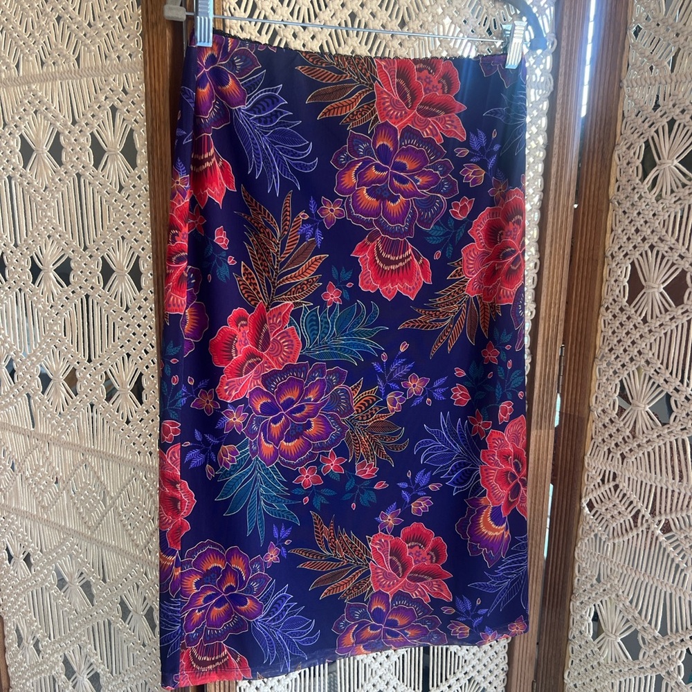 Jade Johnny Was Boho Floral Mesh Skirt with Bright Multicolor Flowers